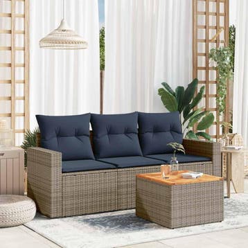 vidaXL 4-delige Loungeset met kussens poly rattan grijs, Verzenden, Loungeset