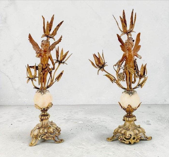 Escuela Francesa (S. XIX) - Kandelaber (2) - Zinklegering,, Antiquités & Art, Antiquités | Meubles | Chaises & Canapés
