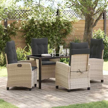 vidaXL Tuin Eettafel Set met kussen 5 pcs Lichtgrijs poly, Verzenden, Nieuw