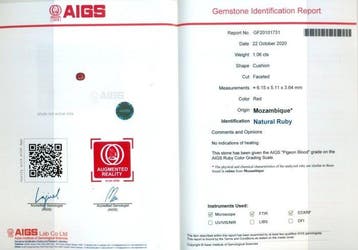 1 pcs Rouge Rubis - 1.06 ct - Asian Institute of Gemological, Bijoux, Sacs & Beauté
