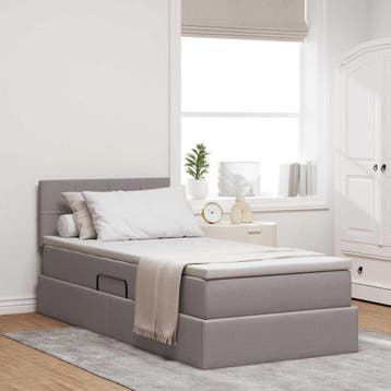 vidaXL LED opbergbed met matras Taupe 90 x 190 cm Stof, Verzenden