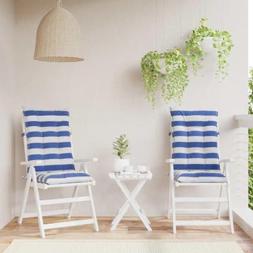vidaXL Buitenkussen 2 st Stof Blauw en Wit 120 x 50 x 7 cm, Verzenden