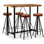 vidaXL Barset massief gerecycled hout, echt leer en canvas, Verzenden, Nieuw
