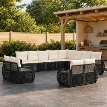 vidaXL Tuinbank Set 13 st Zwart en Crème Wit poly rattan, Jardin & Terrasse, Verzenden