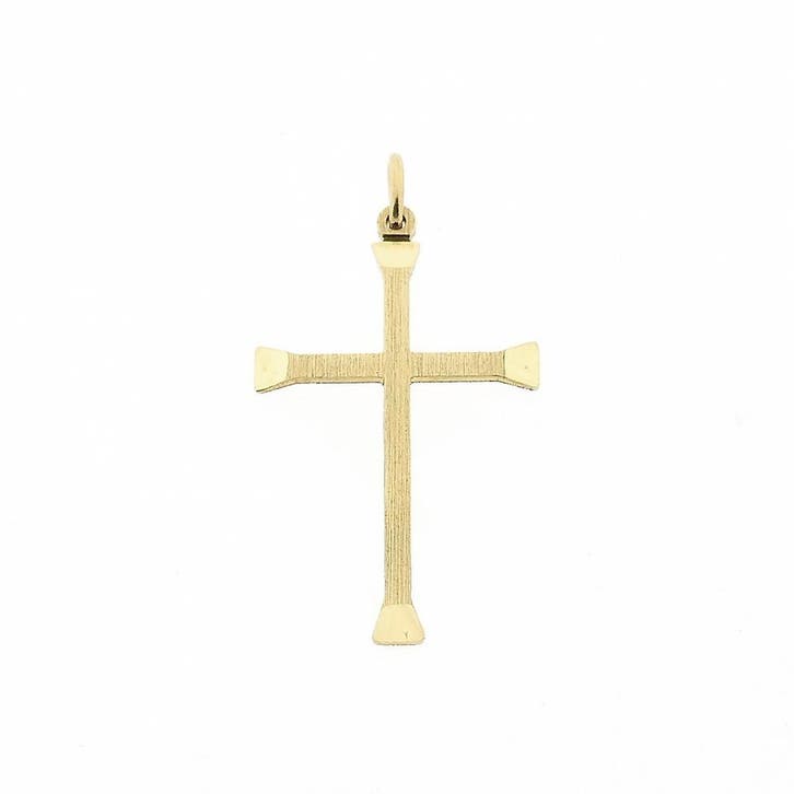 Gematteerd gouden hanger van een kruis (Hanger of bedel), Handtassen en Accessoires, Bedels, Gebruikt, Overige merken, Goud, Ophalen of Verzenden
