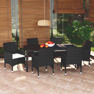 vidaXL 7-delige Tuinset met kussens poly rattan zwart, Verzenden, Nieuw, Tuinset