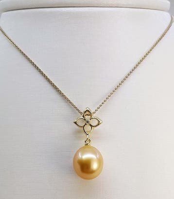 Hanger 11x12 mm diepe Zuidzee-pareldrop - 14 kt geel goud -