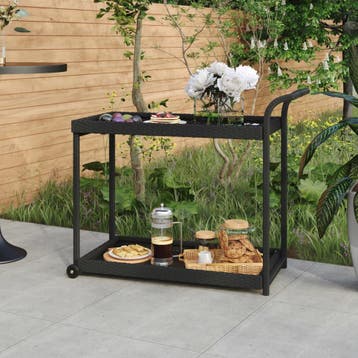 vidaXL Serveerwagen 100x45x83 cm poly rattan zwart, Verzenden, Nieuw