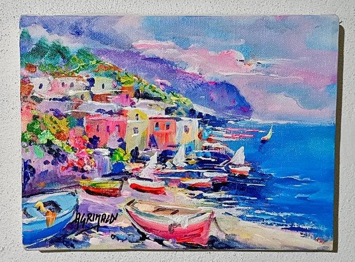 Alfredo Grimaldi (1950) - Luci e colori sul golfo, Antiquités & Art, Art | Peinture | Classique