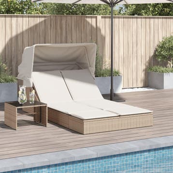 vidaXL Ligbed 2-persoons met luifel en kussens poly rattan, Verzenden, Nieuw