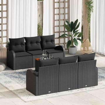 vidaXL Tuinbank Set 7 st Zwart poly rattan, Verzenden, Nieuw