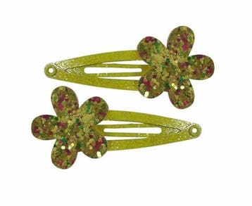 Haarspeld Klikklak 5cm - Glitter Bloem - Geel - Set van 2, Nieuw