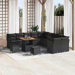 vidaXL Tuinbank Set met kussen 13 pcs Zwart poly rattan, Verzenden, Nieuw