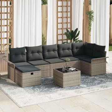 vidaXL Tuinbank Set 8 st Grijs poly rattan, Verzenden, Nieuw
