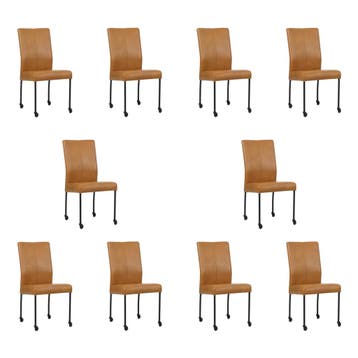 Set van 10 Leren eetkamerstoelen Comfort met wieltjes -, Huis en Inrichting, Stoelen, Ophalen of Verzenden, Nieuw, Leer, Eén