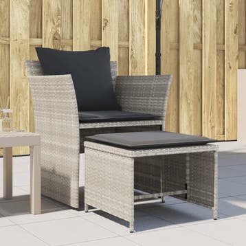 vidaXL Tuinstoel met voetenbank poly rattan lichtgrijs, Verzenden