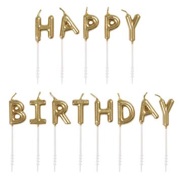 Kaarsen Set Happy Birthday Goud 8,3cm 13 delig, Verzenden