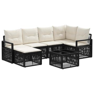 vidaXL Tuinbank Set 7 pcs Zwart poly rattan, Verzenden, Nieuw