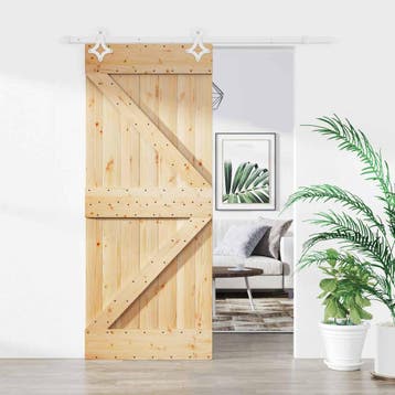 vidaXL Schuifdeur Natuurlijk en Wit 85 x 210 cm Massief Pine, Verzenden, Nieuw