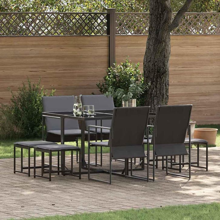 vidaXL Tuin Eettafel Set 9 pcs Zwart Staal, Tuin en Terras, Tuinsets en Loungesets, Nieuw, Verzenden