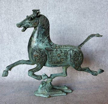 Statue, Paard 27 cm - 22 cm - Bronze, Antiek en Kunst
