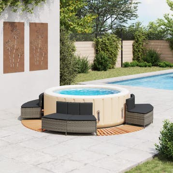 vidaXL Hottub-ombouw poly rattan massief acaciahout grijs, Verzenden