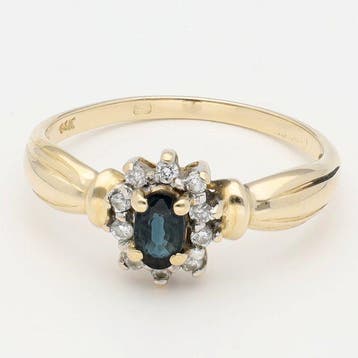 Bague - 14 carats Or jaune Saphir - Diamant
