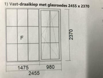 Vast-Draaikiep raam B2455mm x H2370mm staat: NIEUW, Kunststof, Nieuw, Ophalen of Verzenden, Inclusief glas