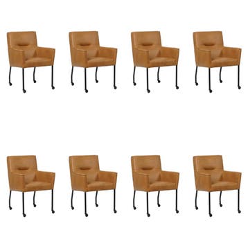 Set van 8 Leren eetkamerstoelen Lucky - Granada Sahara, Ophalen of Verzenden, Nieuw, Leer, Eén