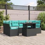 vidaXL Tuinbank Set met kussen 7 pcs Zwart en blauw poly, Verzenden