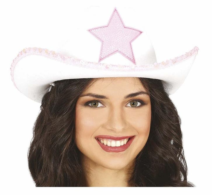 Witte Cowboy Hoed Met Stet, Hobby en Vrije tijd, Feestartikelen, Nieuw, Verzenden