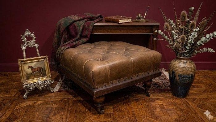 Voetenbank - Leder, Hout, Antiek en Kunst, Curiosa en Brocante