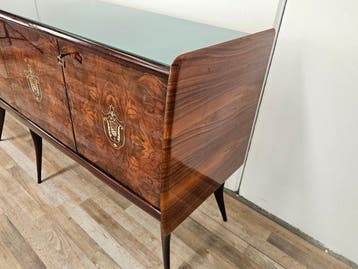 Credenza - Mahoniehouten dressoir met glas en vakken met