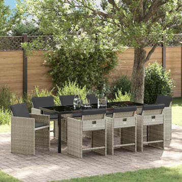 vidaXL Tuin Eettafel Set 9 st Lichtgrijs poly rattan, Verzenden