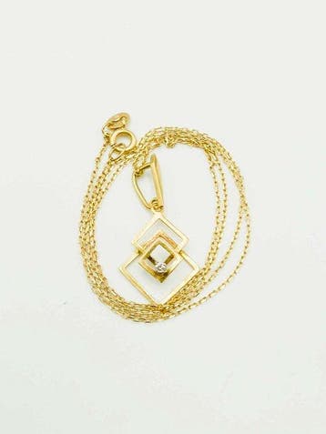 Ketting met hanger - 18 karaat Geel goud - Diamant