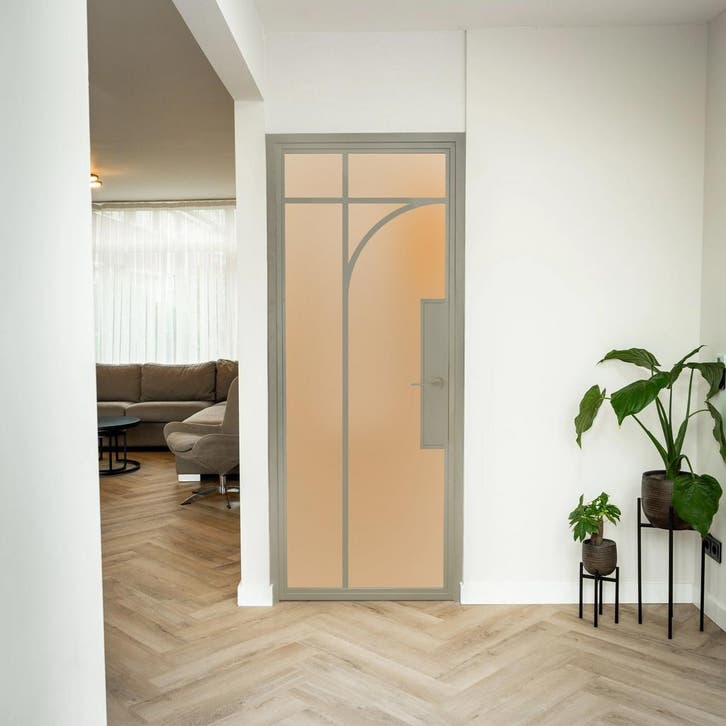 Stalen Binnendeur Kiezelgrijs 5 Vlaks rond -Matglas Met slot, Doe-het-zelf en Bouw, Deuren en Vliegenramen, Nieuw, Metaal, Binnendeur