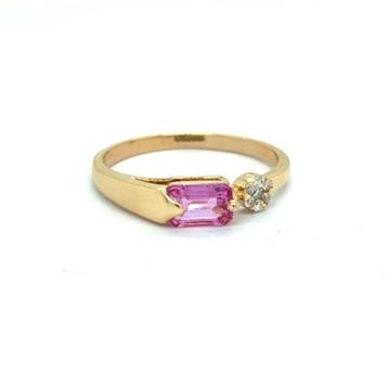 Bague - 14 carats Or jaune - 0.83ct. tw. Saphir - Diamant