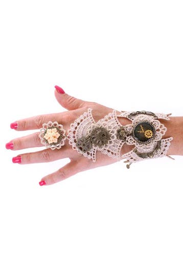KIMU® Armband Kant Creme met Ring Great Gatsby Roaring Twent, Ophalen of Verzenden, Nieuw, Wit