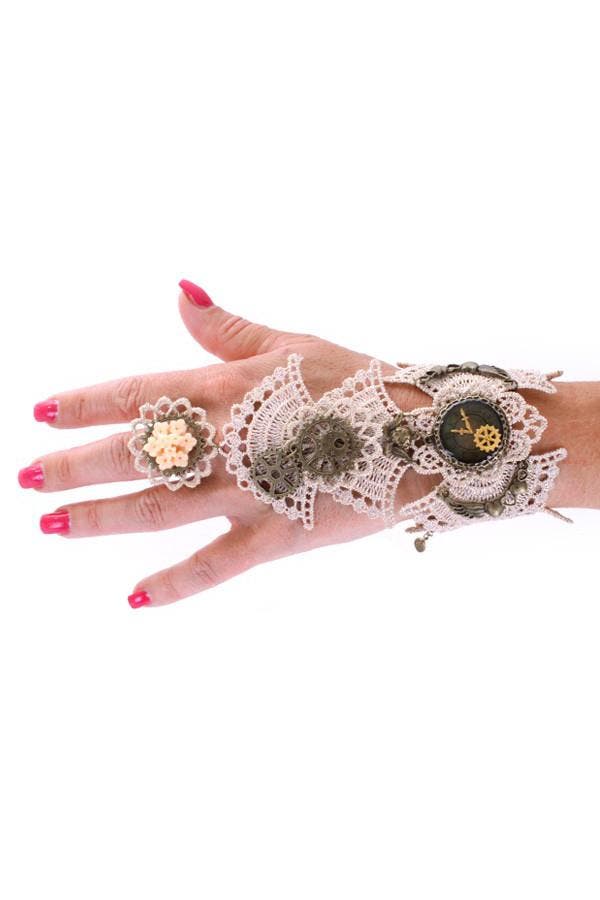 KIMU® Armband Kant Creme met Ring Great Gatsby Roaring Twent, Handtassen en Accessoires, Kettingen, Wit, Nieuw, Ophalen of Verzenden