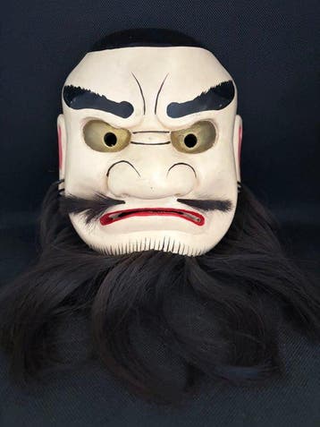 Noh masker - Hout, Japanse houten handgesneden Kagura-masker