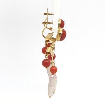 Oorbellen - 18 karaat Geel goud - 2.00ct. tw. Koraal - Parel