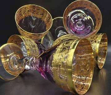 ISMIE LUX - Bokaal (6) - purple jewels cups in gold -
