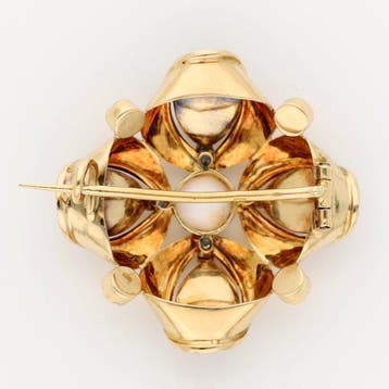 Broche - 18 karaat Geel goud Opaal - Parel - Rhodoliet
