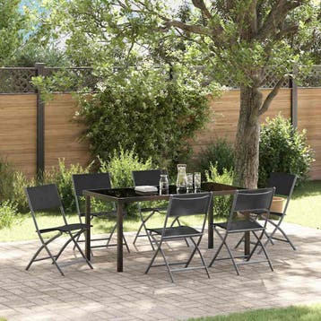vidaXL Tuin Eettafel Set 7 pcs Zwart Gepoedercoat staal, Verzenden, Nieuw