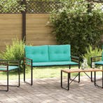 vidaXL Houten Laagbank met kussen Effen Turquoise 114 x 55 x, Verzenden