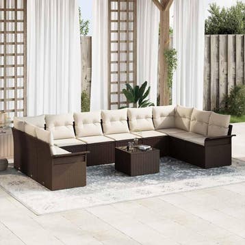 vidaXL Tuinbank Set 11 st Bruin poly rattan, Verzenden, Nieuw