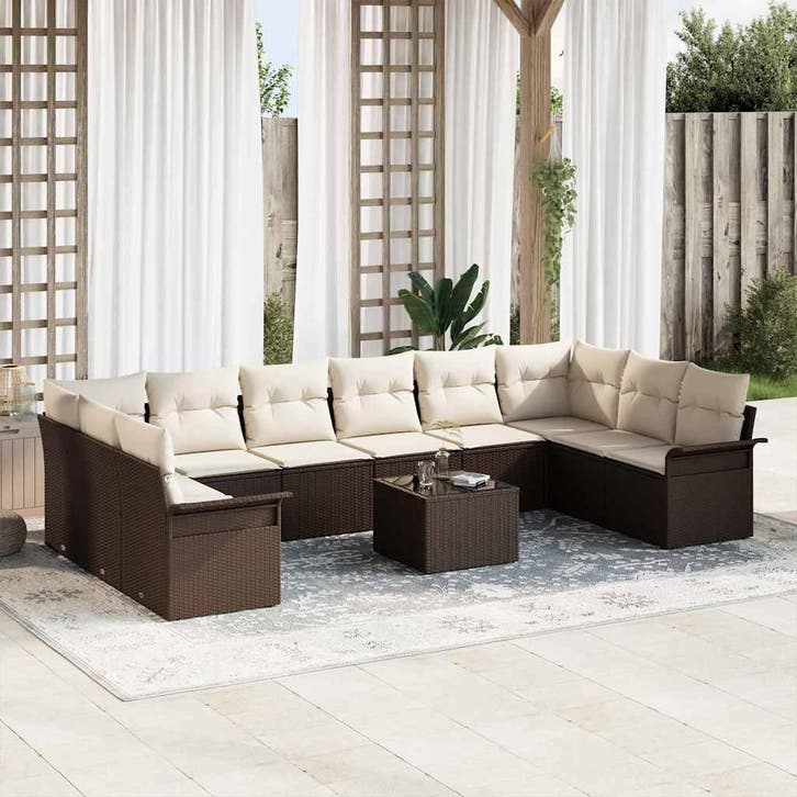 vidaXL Tuinbank Set 11 st Bruin poly rattan, Jardin & Terrasse, Ensembles de jardin, Envoi