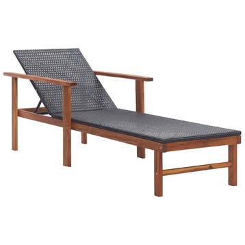 vidaXL Ligbed poly rattan en massief acaciahout zwart, Verzenden, Nieuw