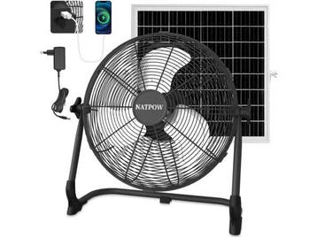 Veiling - NATPOW Accu Vloerventilator 15W - met zonnepaneel, Nieuw