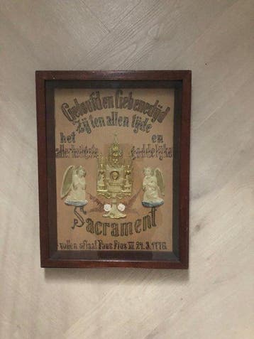 Devotioneel paneel - 32 x 42 cm - Antiek - Goudstiksels/